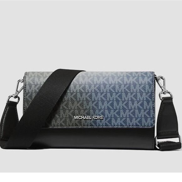 New Michael Kors Jet Set Large Ombré Signature Logo Crossbody Bag Black Multi - Picture 1 of 3
